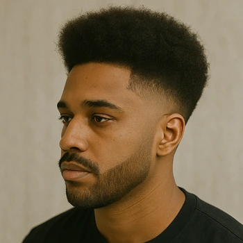 a man with blowout afro taper fade haircut