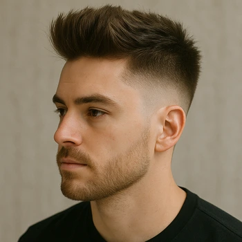 a man with blowout mid taper fade haircut