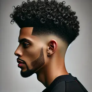 Curly Taper Fade Afro with Twist