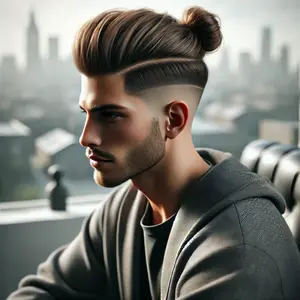 Slick Man Bun with Undercut Taper Fade