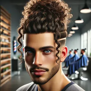 Taper Fade Curly Man Bun