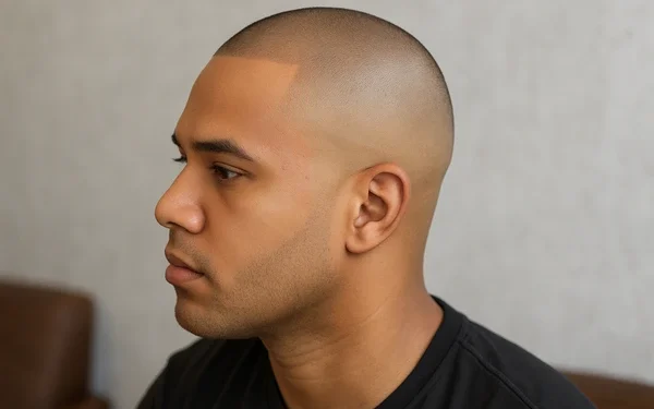 a man with bald taper fade haircut