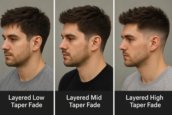 low mid and high layered taper fade