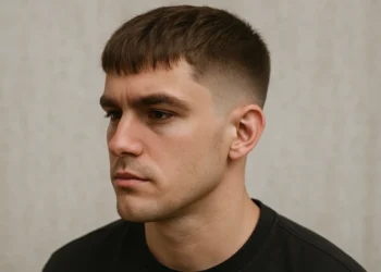 a man having Low Taper Fade with Textured Fringe