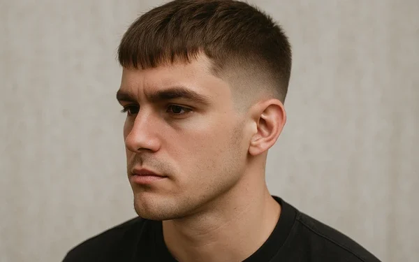 a man having Low Taper Fade with Textured Fringe