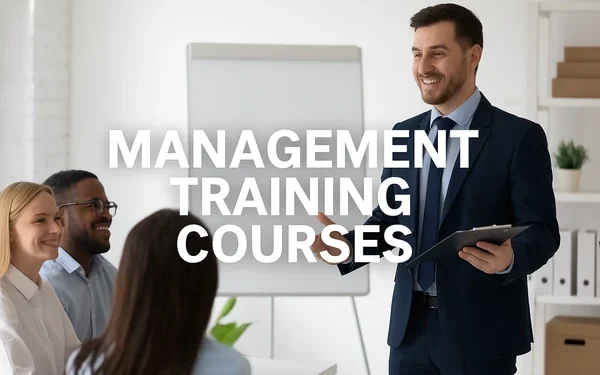 a man talk about management training courses with in front of hi team