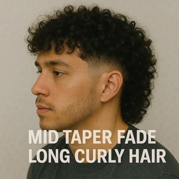 mid taper fade long curly hair