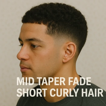 a man having mid taper fade short curly hair