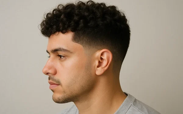 a man with low taper fade curly hair
