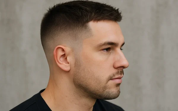 a man with short taper fade haircut
