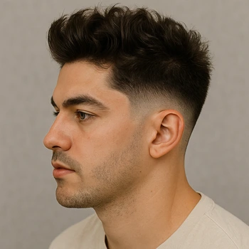 a man with blowout taper fade wavy hair