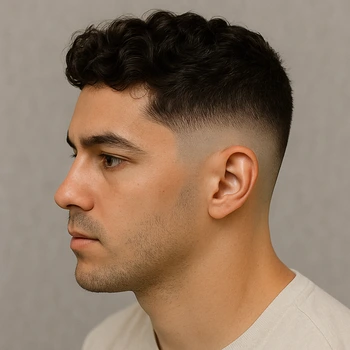 a man with high taper fade wavy hair
