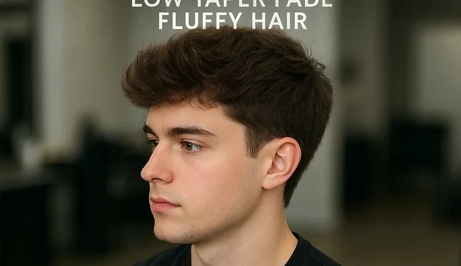 a man with low taper fade fluffy hair