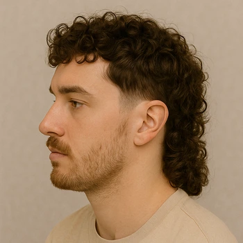 a man with low taper fade mullet curly hair