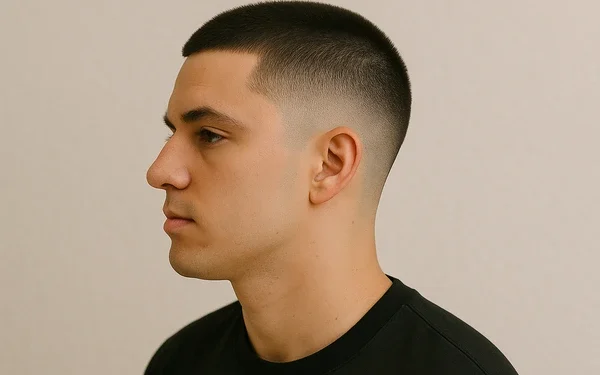 a man with mid taper fade buzz cut