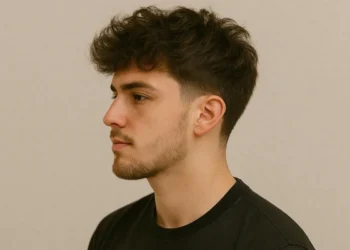 a man with mid taper fade fluffy hair
