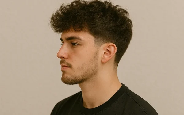 a man with mid taper fade fluffy hair