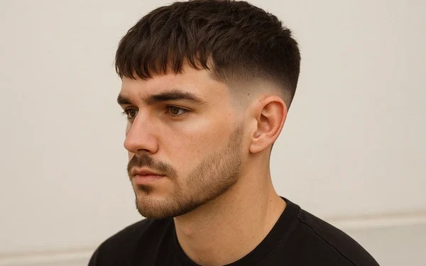 a man with mid taper fade textured fringe