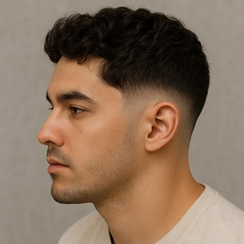 a man with mid taper fade wavy hair