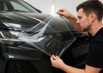 a man setting paint protection film