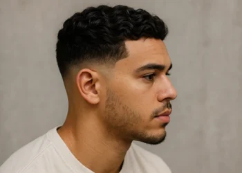 a man with taper fade wavy hair