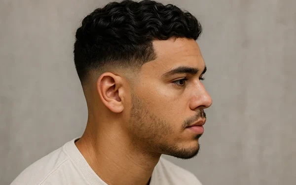 a man with taper fade wavy hair